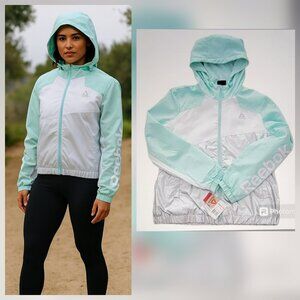 Reebok Mint Metallic Hooded Polar Fleece Lined Track Jacket Windbreaker NEW